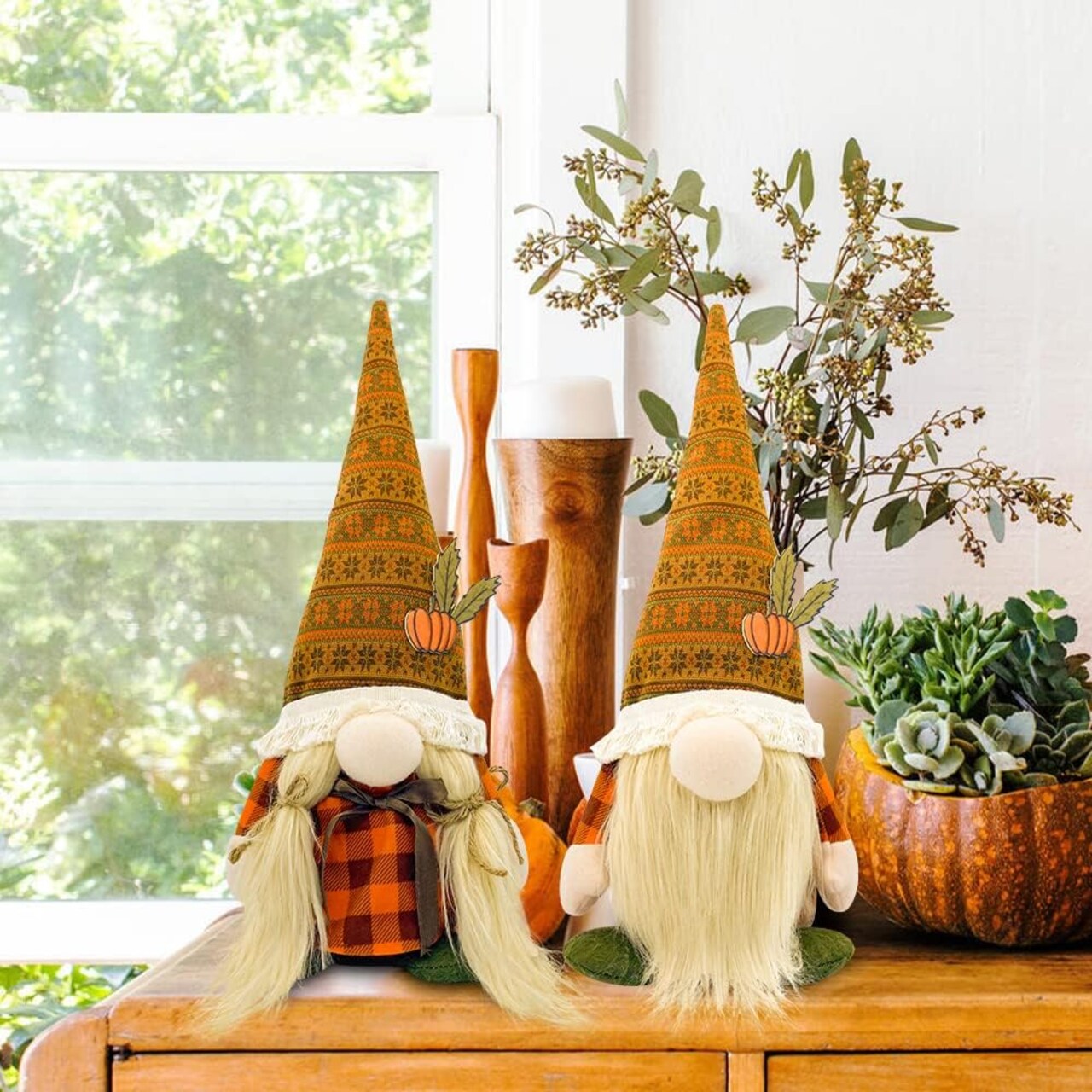 2 Pieces Fall Decor, Fall Gnomes Plush Fall Decorations for Home Thanksgiving Decorations for Farmhouse Scandinavian Autumn Pumpkin Decor Harvest Holiday Party Gnomes Ornaments Fall Tiered Tray Decor